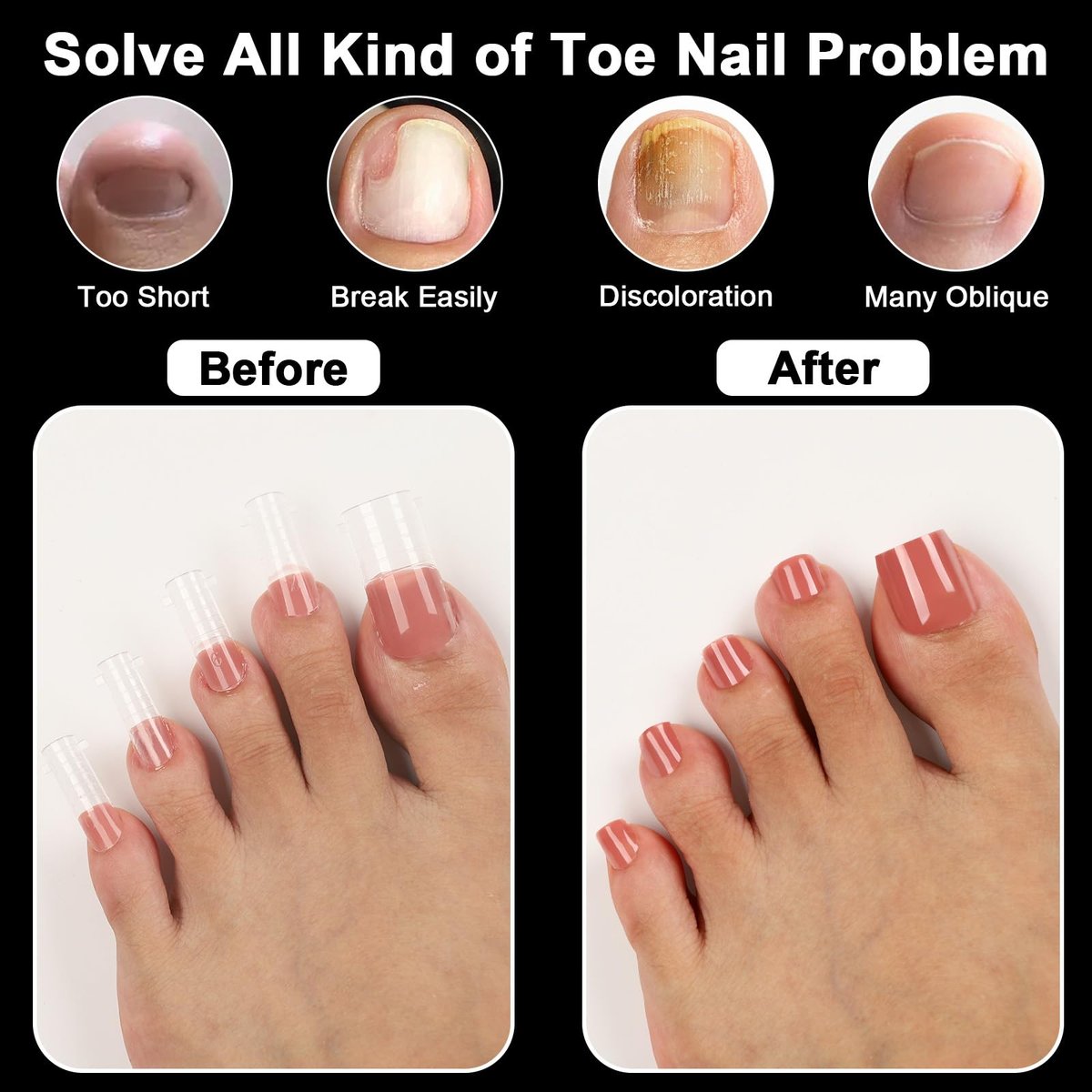 160 Pcs Toe Dual Nail Forms for Poly Gel & Builder Gel Toenail Extension - 16 Sizes Reusable Full Cover Square Toenails Molds - Professional Pedicure Nail Tips for Salon & DIY at Home Avelisse