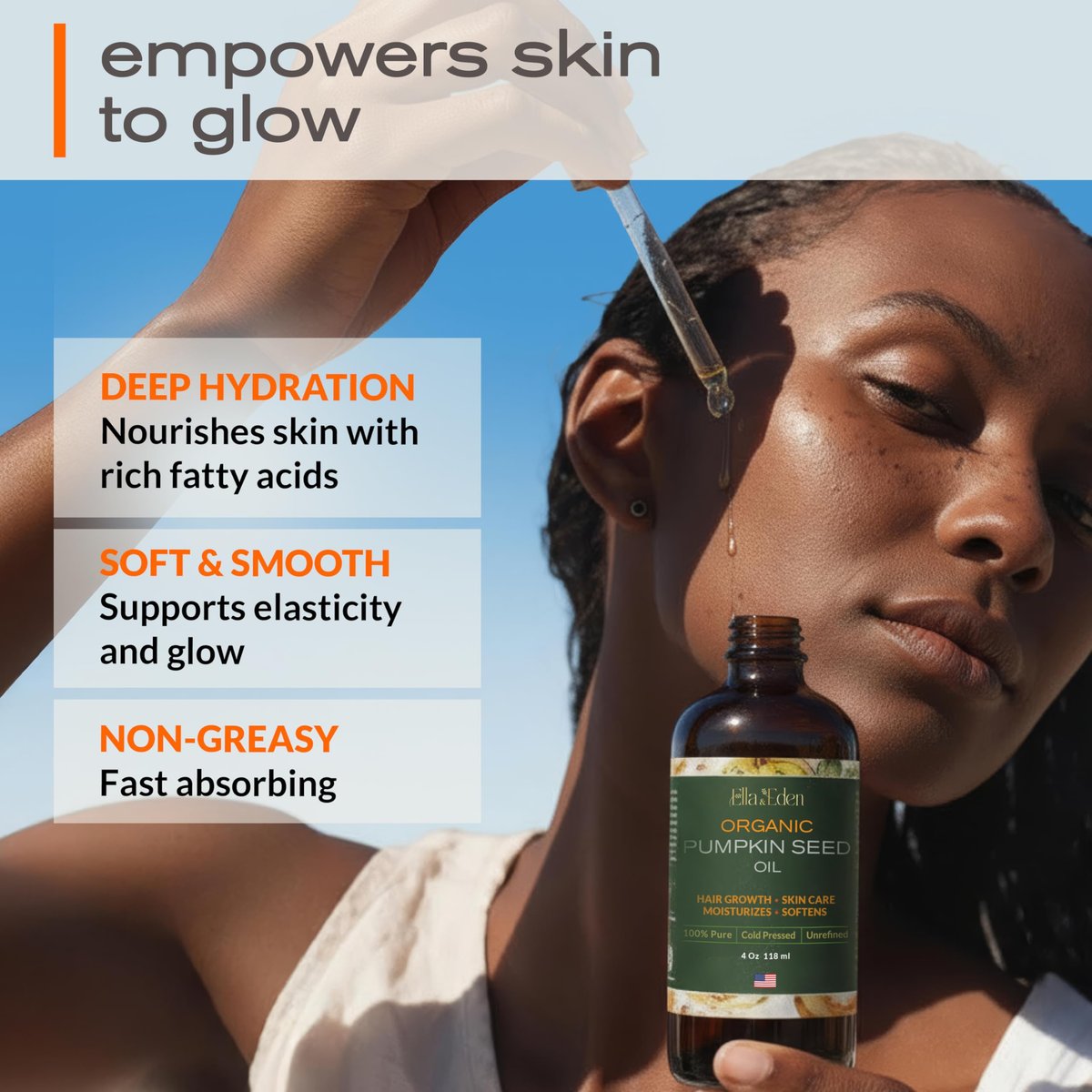 Ella & Eden Organic Pumpkin Seed Oil for Hair Growth - Cold-Pressed, Hexane-Free, Unrefined, 100% Pure USDA Certified - 4 Fl Oz Glass Bottle Avelisse