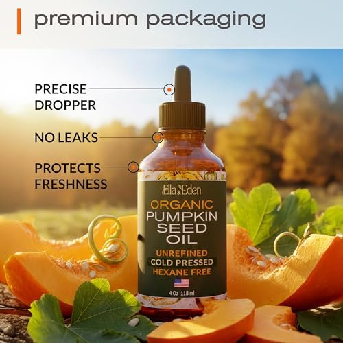 Ella & Eden Organic Pumpkin Seed Oil for Hair Growth - Cold-Pressed, Hexane-Free, Unrefined, 100% Pure USDA Certified - 4 Fl Oz Glass Bottle Avelisse