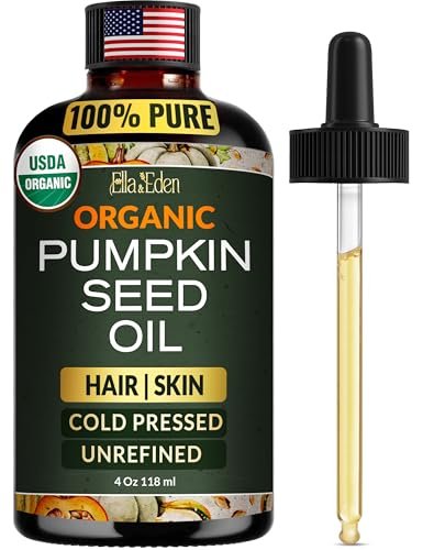 Ella & Eden Organic Pumpkin Seed Oil for Hair Growth - Cold-Pressed, Hexane-Free, Unrefined, 100% Pure USDA Certified - 4 Fl Oz Glass Bottle Avelisse