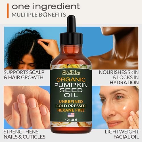 Ella & Eden Organic Pumpkin Seed Oil for Hair Growth - Cold-Pressed, Hexane-Free, Unrefined, 100% Pure USDA Certified - 4 Fl Oz Glass Bottle Avelisse