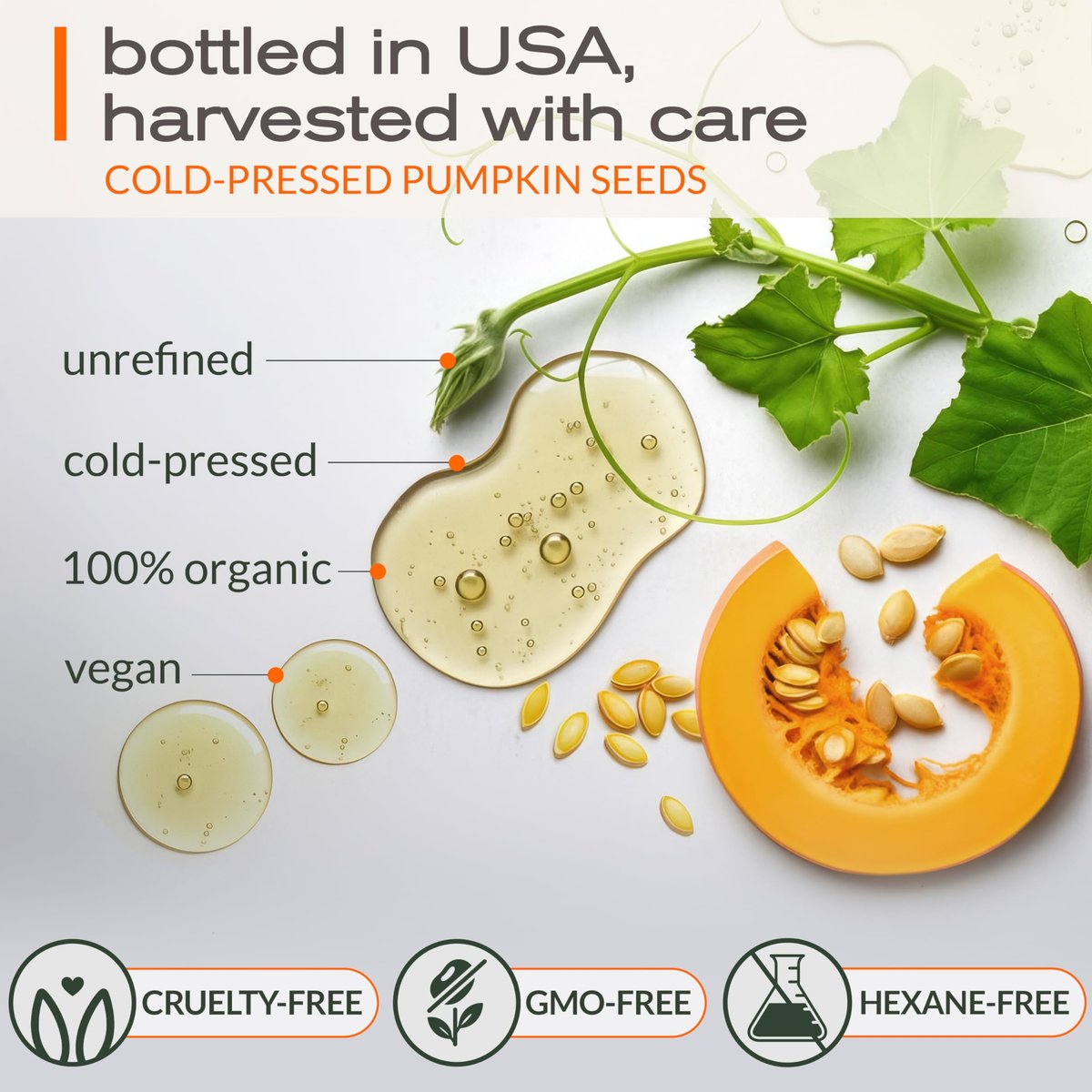 Ella & Eden Organic Pumpkin Seed Oil for Hair Growth - Cold-Pressed, Hexane-Free, Unrefined, 100% Pure USDA Certified - 4 Fl Oz Glass Bottle Avelisse