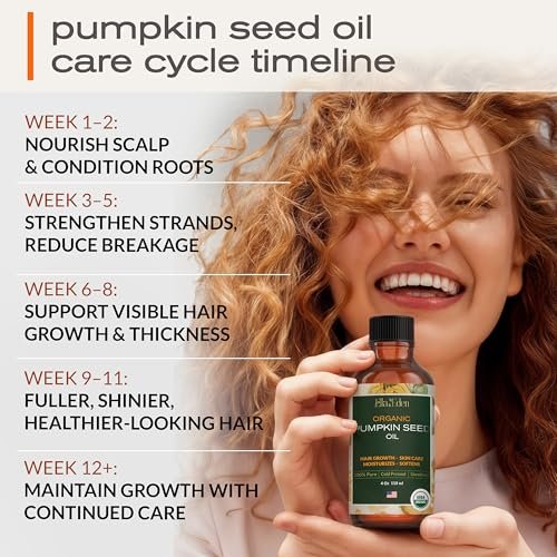 Ella & Eden Organic Pumpkin Seed Oil for Hair Growth - Cold-Pressed, Hexane-Free, Unrefined, 100% Pure USDA Certified - 4 Fl Oz Glass Bottle Avelisse