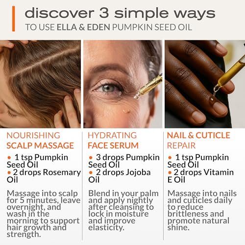 Ella & Eden Organic Pumpkin Seed Oil for Hair Growth - Cold-Pressed, Hexane-Free, Unrefined, 100% Pure USDA Certified - 4 Fl Oz Glass Bottle Avelisse