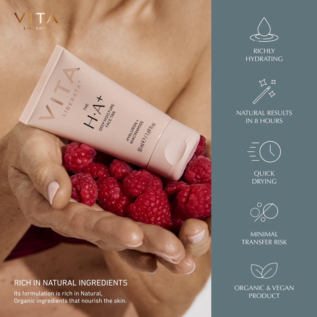 VITA LIBERATA Face Tanning Moisturizer with Hyaluronic Acid & Niacinamide - 1.69 fl oz - Natural Sun-Kissed Glow, Customizable Tan, Ultra Hydrating - görsel 7