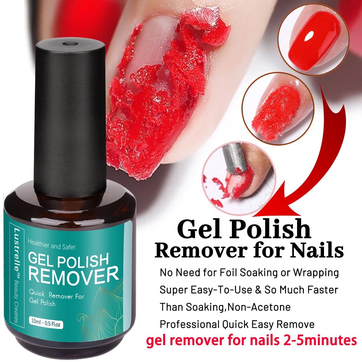 Lustrelle Gel Nail Polish Remover – Professional 2-5 Minute Gel Remover, No Foil Soaking or Wrapping Needed, Quick & Easy Nail Salon at Home - görsel 3