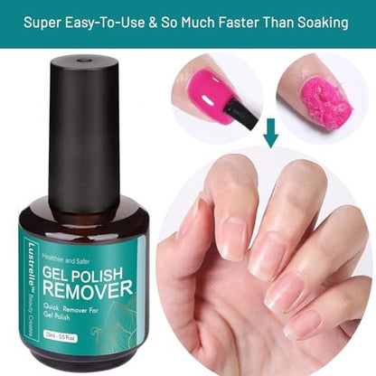 Lustrelle Gel Nail Polish Remover – Professional 2-5 Minute Gel Remover, No Foil Soaking or Wrapping Needed, Quick & Easy Nail Salon at Home