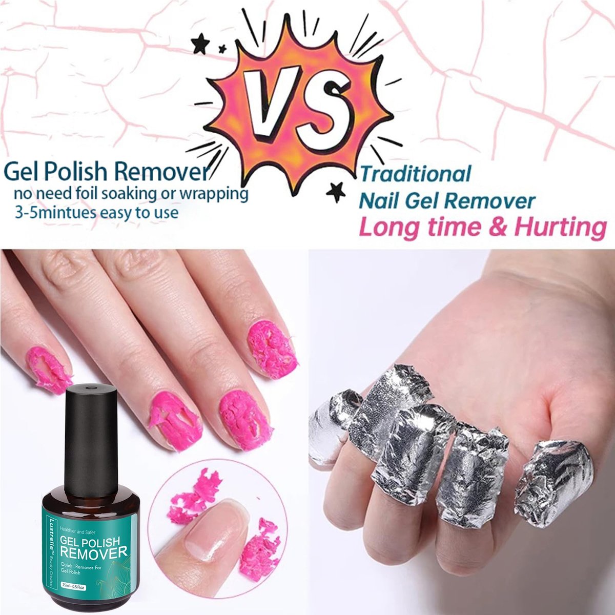 Lustrelle Gel Nail Polish Remover – Professional 2-5 Minute Gel Remover, No Foil Soaking or Wrapping Needed, Quick & Easy Nail Salon at Home - görsel 5
