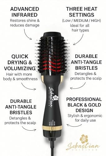 Infrared Professional Hot Air Brush – Premium Salon Quality Lightweight Styling Tool – Sebastian Hair Iron - görsel 12
