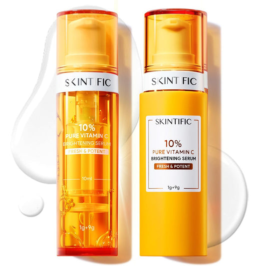 SKINTIFIC Dual-Chamber Fresh Vitamin C Brightening Serum with 10% Pure Vitamin C Powder, Dark Spot Corrector, Oxidation-Proof UV Shield for Face, 0.34 Fl Oz (Pack of 2) Avelisse
