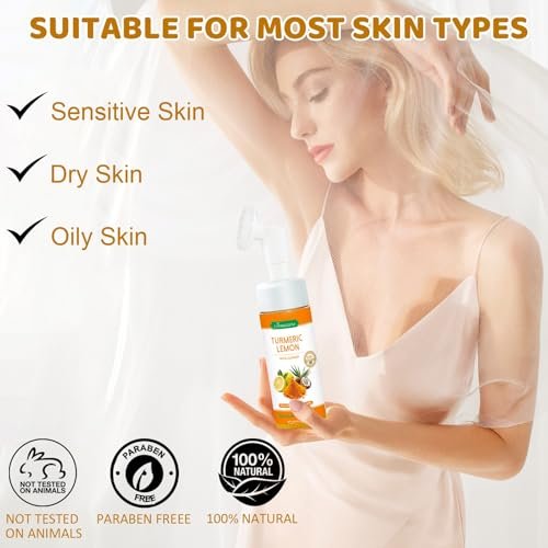 Joanssore 2 Pack Turmeric Lemon Face Wash with Brush - Vitamin C Foaming Facial Cleanser, Turmeric Soap & Lemon Soap Deep Clean with Coconut Oil for All Skin Types, 5.07 Fl Oz Each Avelisse