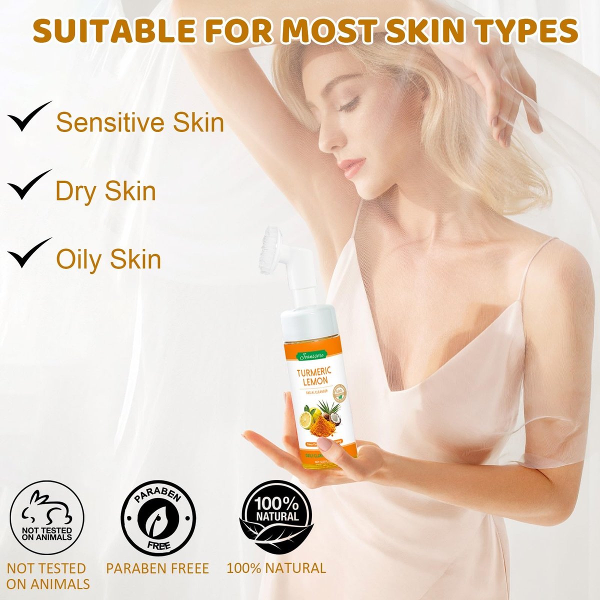 Joanssore 2 Pack Turmeric Lemon Face Wash with Brush - Vitamin C Foaming Facial Cleanser, Turmeric Soap & Lemon Soap Deep Clean with Coconut Oil for All Skin Types, 5.07 Fl Oz Each Avelisse