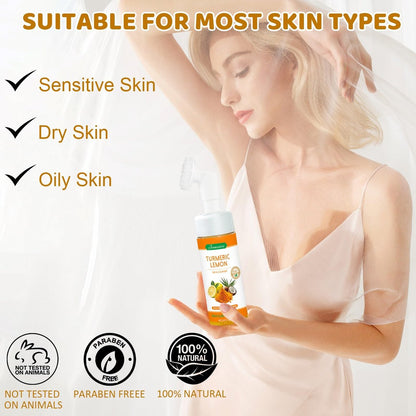 Joanssore 2 Pack Turmeric Lemon Face Wash with Brush - Vitamin C Foaming Facial Cleanser, Turmeric Soap & Lemon Soap Deep Clean with Coconut Oil for All Skin Types, 5.07 Fl Oz Each Avelisse