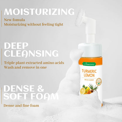 Joanssore 2 Pack Turmeric Lemon Face Wash with Brush - Vitamin C Foaming Facial Cleanser, Turmeric Soap & Lemon Soap Deep Clean with Coconut Oil for All Skin Types, 5.07 Fl Oz Each Avelisse