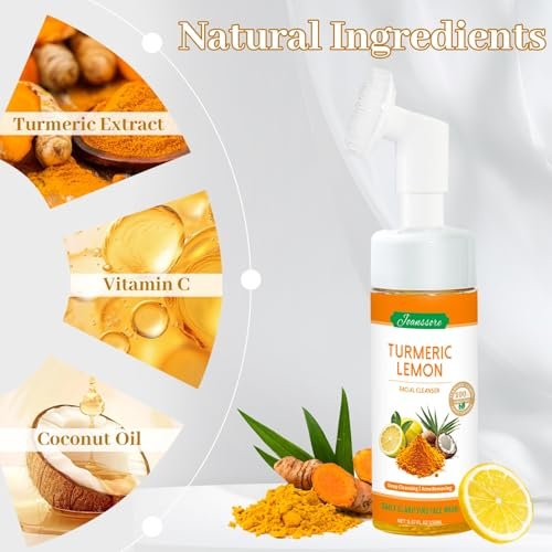 Joanssore 2 Pack Turmeric Lemon Face Wash with Brush - Vitamin C Foaming Facial Cleanser, Turmeric Soap & Lemon Soap Deep Clean with Coconut Oil for All Skin Types, 5.07 Fl Oz Each Avelisse