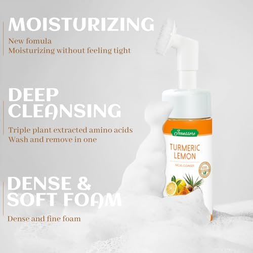 Joanssore 2 Pack Turmeric Lemon Face Wash with Brush - Vitamin C Foaming Facial Cleanser, Turmeric Soap & Lemon Soap Deep Clean with Coconut Oil for All Skin Types, 5.07 Fl Oz Each Avelisse