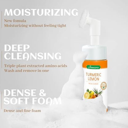 Joanssore 2 Pack Turmeric Lemon Face Wash with Brush - Vitamin C Foaming Facial Cleanser, Turmeric Soap & Lemon Soap Deep Clean with Coconut Oil for All Skin Types, 5.07 Fl Oz Each Avelisse