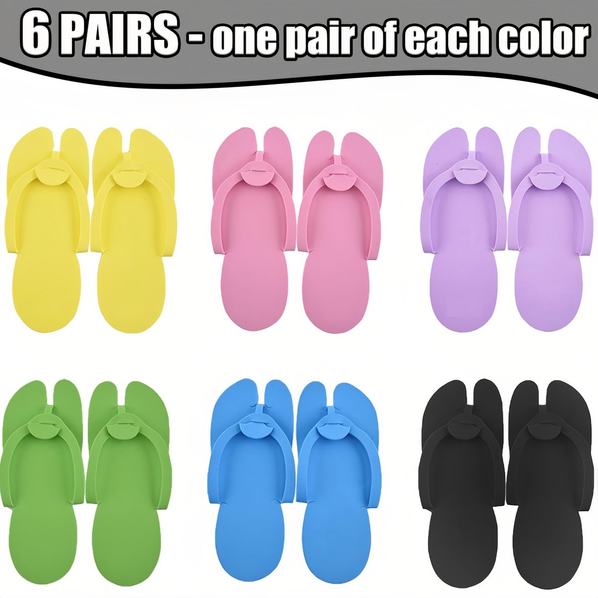 LYARCHTE 6 Pairs Disposable Foam Pedicure Slippers, Multi Color Bulk Pack for Nail Salons and Spas - görsel 5