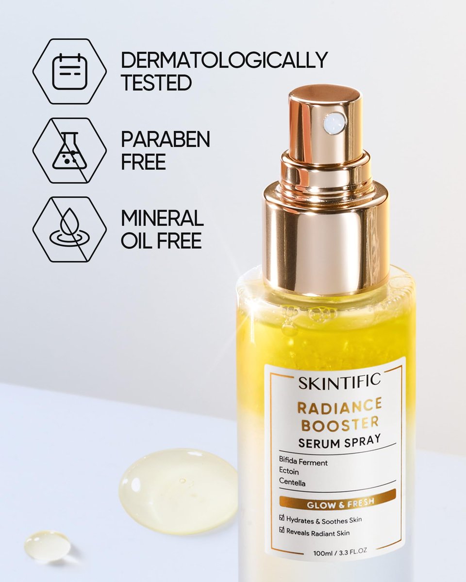 SKINTIFIC Radiance Booster Serum Spray – Hydrating Face Mist with Bifida Ferment & Squalane – Vegan Glow Mist for Radiant Skin, 3.3 fl oz - görsel 15