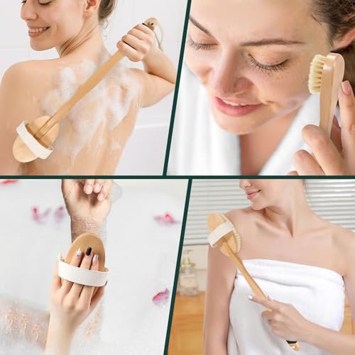 DEBETOOL Dry Brush Set for Body & Face - Long Handle Body Brush with 3 Replacement Heads (Soft, Medium, Firm) for Lymphatic Drainage & Cellulite - görsel 14