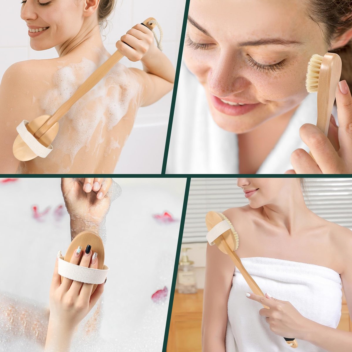 DEBETOOL Dry Brush Set for Body & Face - Long Handle Body Brush with 3 Replacement Heads (Soft, Medium, Firm) for Lymphatic Drainage & Cellulite - görsel 13