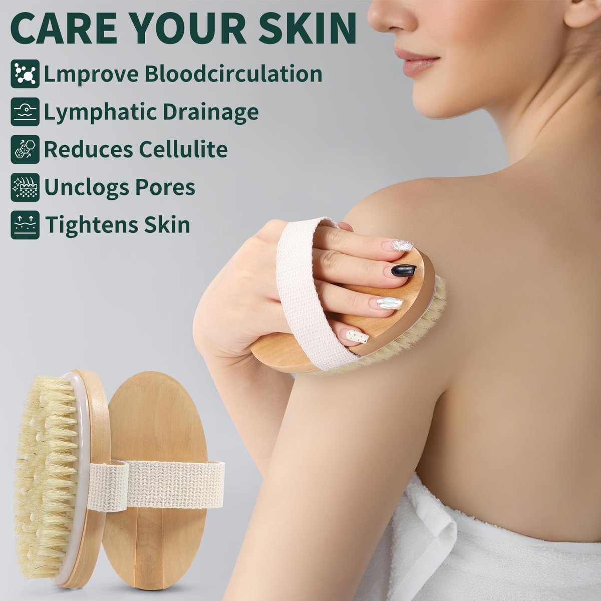 DEBETOOL Dry Brush Set for Body & Face - Long Handle Body Brush with 3 Replacement Heads (Soft, Medium, Firm) for Lymphatic Drainage & Cellulite - görsel 11