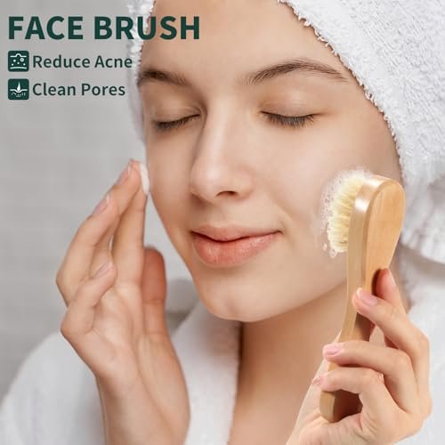 DEBETOOL Dry Brush Set for Body & Face - Long Handle Body Brush with 3 Replacement Heads (Soft, Medium, Firm) for Lymphatic Drainage & Cellulite - görsel 10