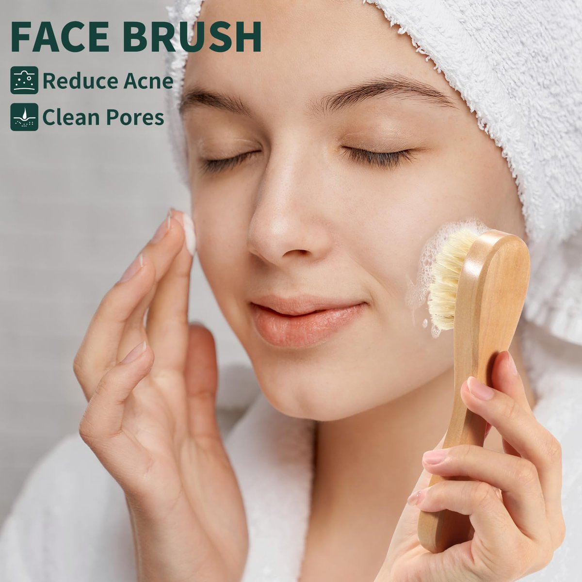 DEBETOOL Dry Brush Set for Body & Face - Long Handle Body Brush with 3 Replacement Heads (Soft, Medium, Firm) for Lymphatic Drainage & Cellulite - görsel 9