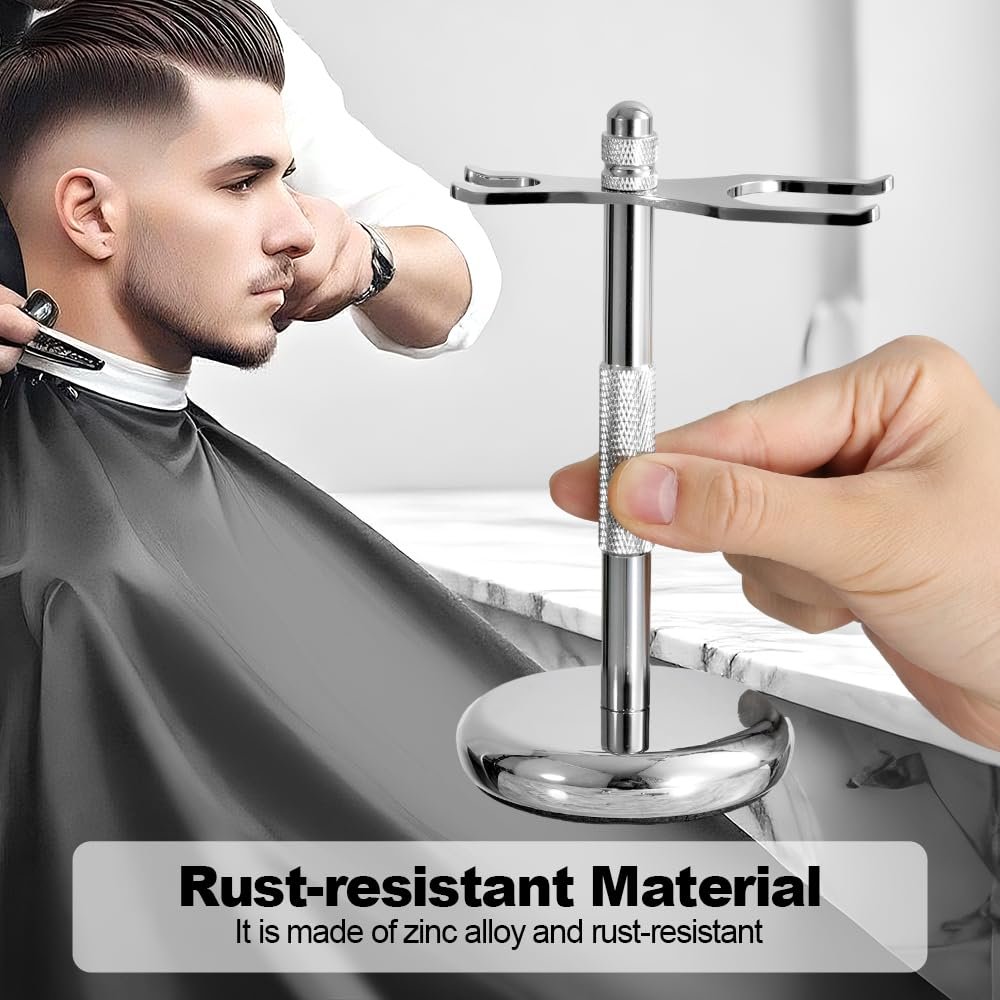 Nfijnlt Safety Razor Holder Stand – Premium Razor & Shaving Brush Stand for Men, Chrome Metal Base - görsel 7