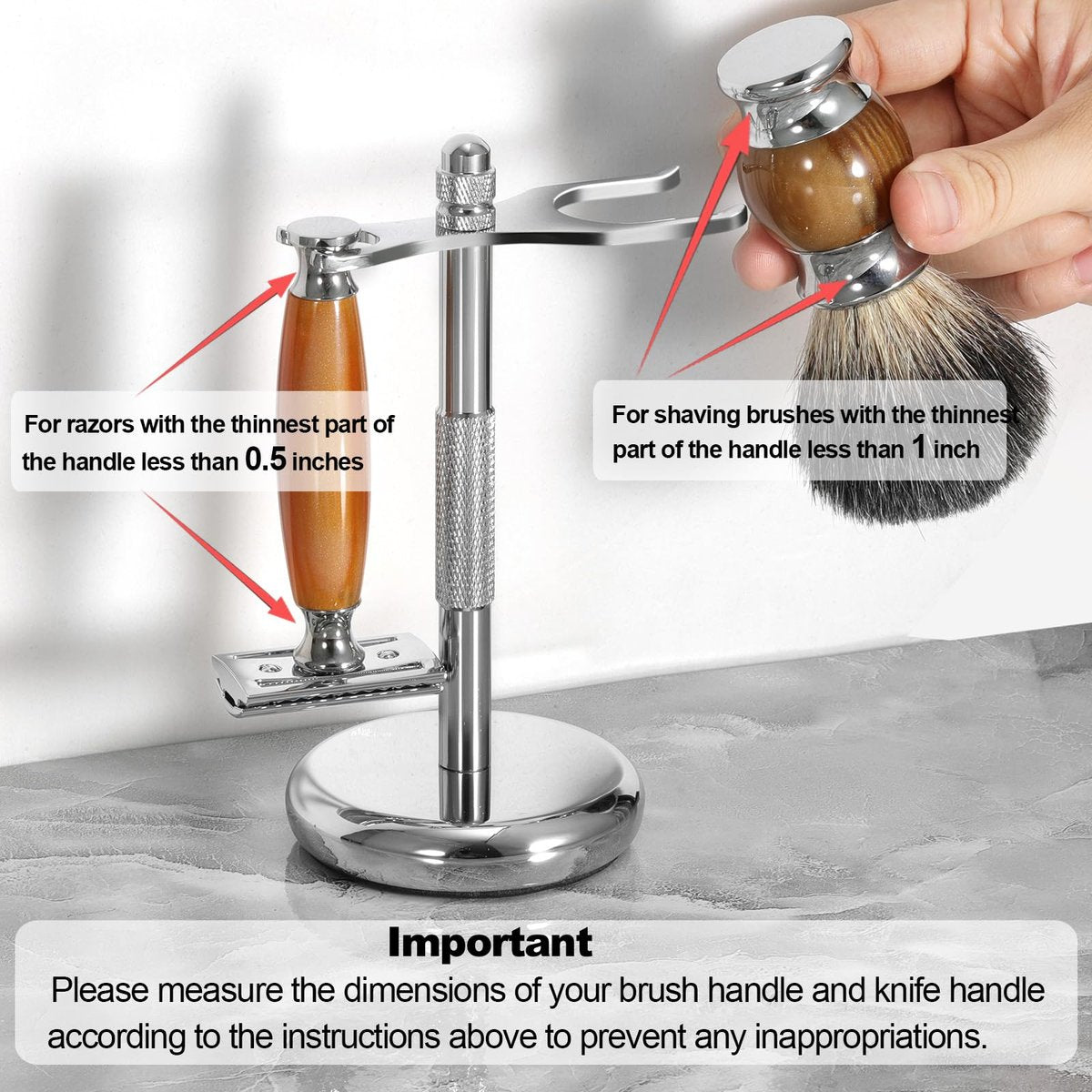 Nfijnlt Safety Razor Holder Stand – Premium Razor & Shaving Brush Stand for Men, Chrome Metal Base - görsel 3