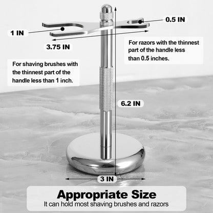 Nfijnlt Safety Razor Holder Stand – Premium Razor & Shaving Brush Stand for Men, Chrome Metal Base