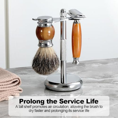 Nfijnlt Safety Razor Holder Stand – Premium Razor & Shaving Brush Stand for Men, Chrome Metal Base