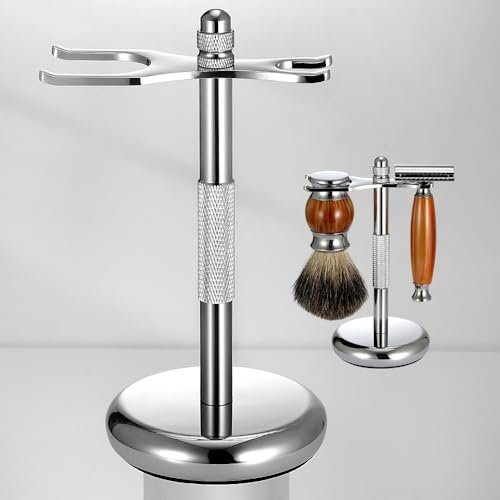 Nfijnlt Safety Razor Holder Stand – Premium Razor & Shaving Brush Stand for Men, Chrome Metal Base - görsel 2