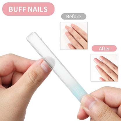 Nano Glass Nail Shiner Kit - 3-in-1 Crystal Nail Buffer for Shaping, Buffing & Polishing Natural Nails | Fine Glass Nail Files | Manicure Tool Gift for Women