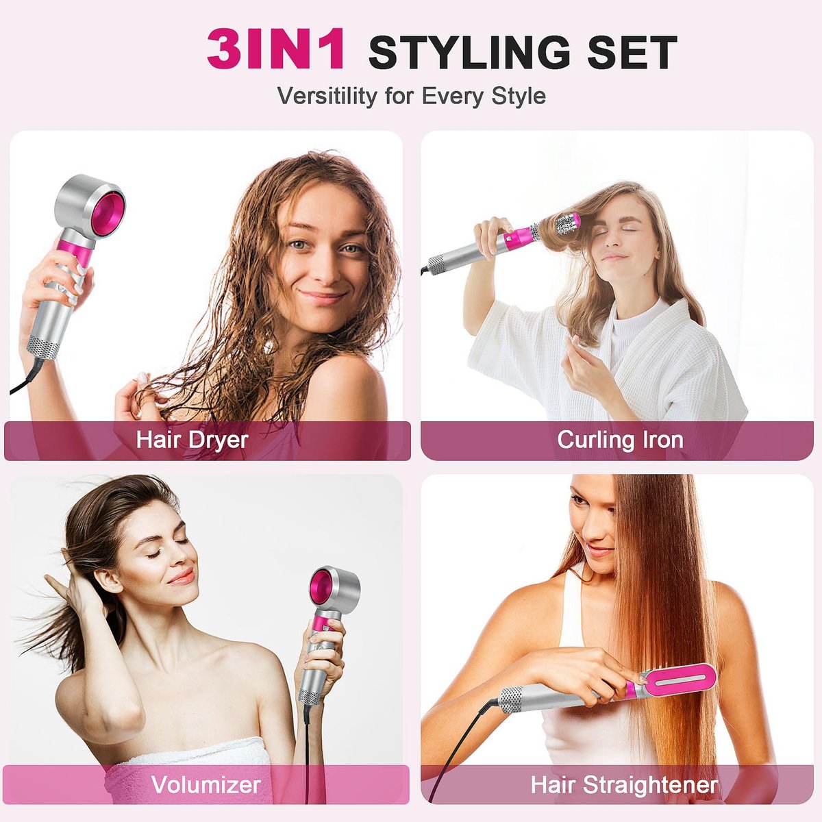 PENUIO Air Sculpt 3-in-1 Hot Air Brush Blow Dryer Set – Salon Blowout Styler for Curling, Volumizing & Straightening with 3 Interchangeable Heads, Sleek & Frizz-Free Hair, ALCI Safety Plug Avelisse