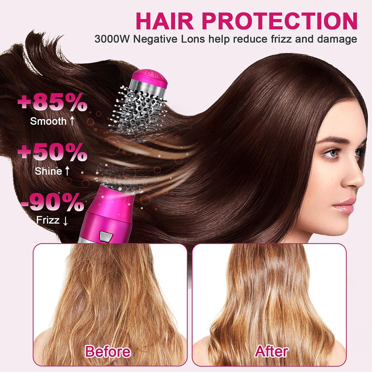 PENUIO Air Sculpt 3-in-1 Hot Air Brush Blow Dryer Set – Salon Blowout Styler for Curling, Volumizing & Straightening with 3 Interchangeable Heads, Sleek & Frizz-Free Hair, ALCI Safety Plug Avelisse