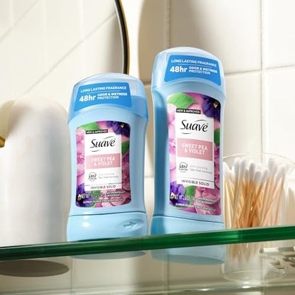 Suave Antiperspirant Deodorant for Women, Invisible Solid, Sweet Pea & Violet, 48-Hour Odor & Wetness Protection, Sensitive Skin, 1.2 oz, 12-Pack