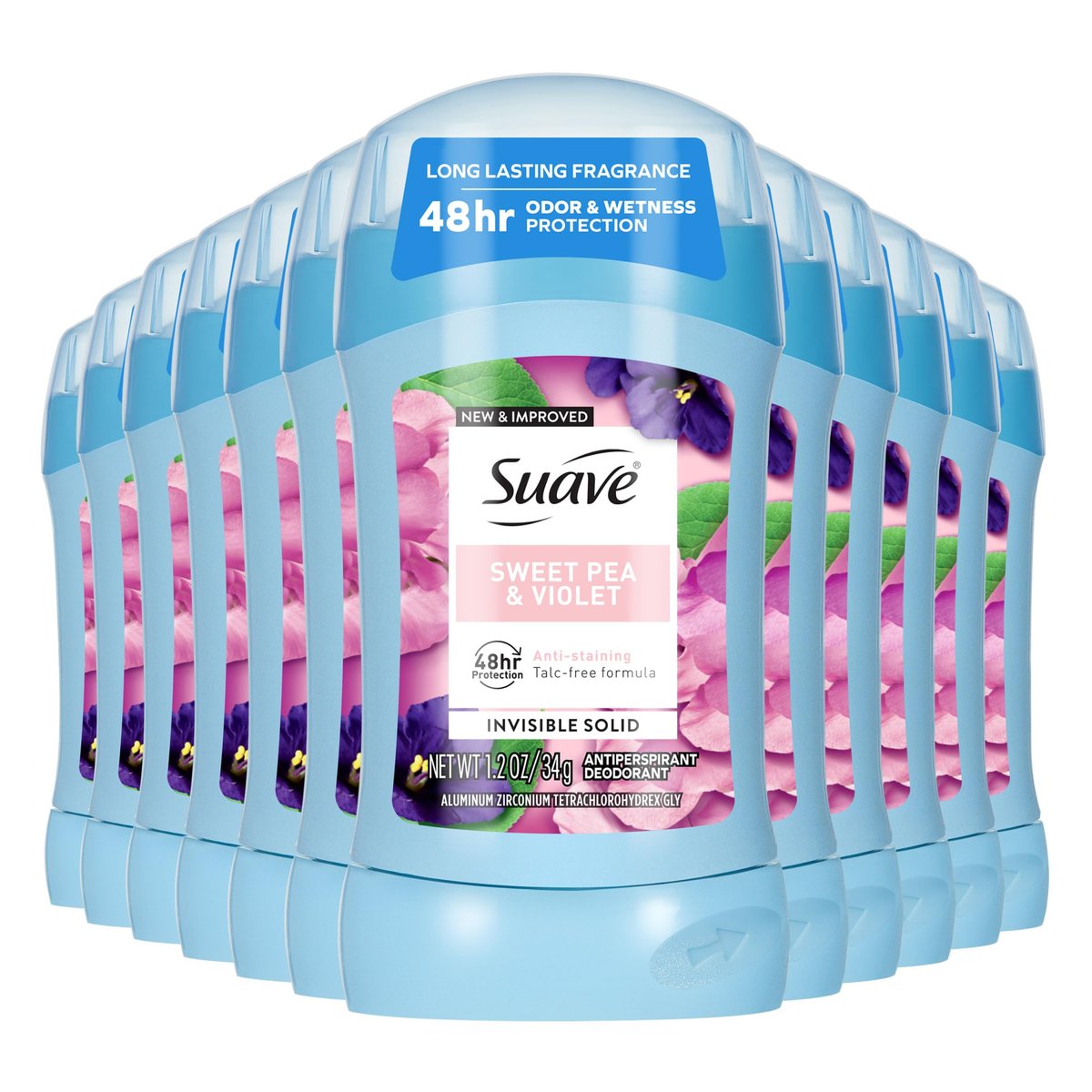 Suave Antiperspirant Deodorant for Women, Invisible Solid, Sweet Pea & Violet, 48-Hour Odor & Wetness Protection, Sensitive Skin, 1.2 oz, 12-Pack - görsel 2