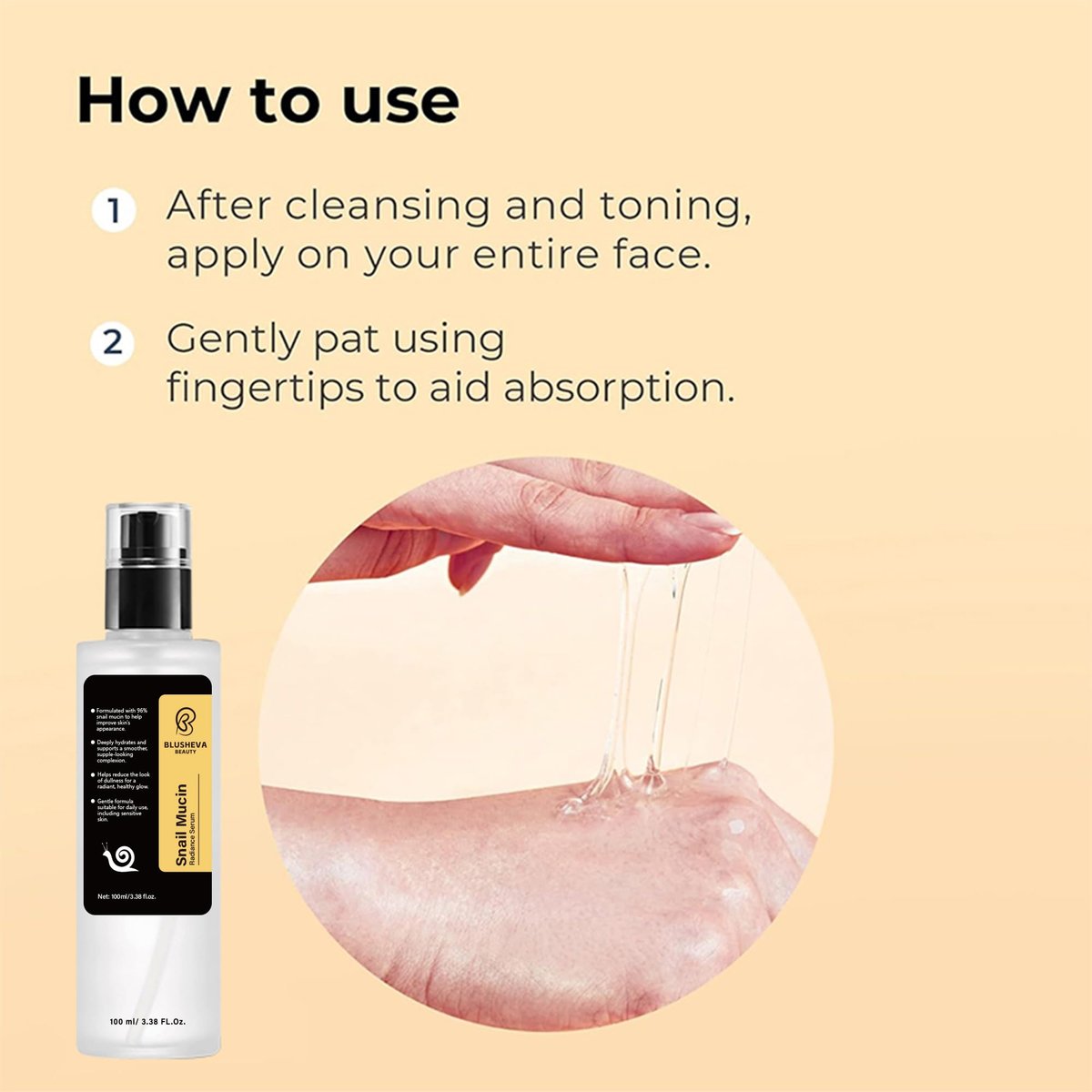 Blusheva Beauty Snail Mucin Radiance Serum – 96% Snail Filtrate Hydrating & Anti-Aging Face Serum for Fine Lines, Dark Spots & Smooth Skin – 100ml Avelisse
