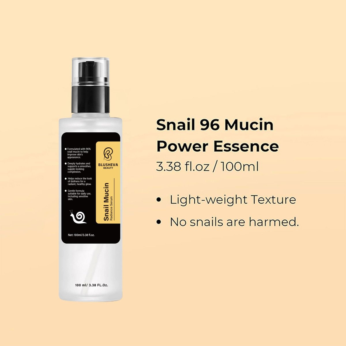 Blusheva Beauty Snail Mucin Radiance Serum – 96% Snail Filtrate Hydrating & Anti-Aging Face Serum for Fine Lines, Dark Spots & Smooth Skin – 100ml Avelisse