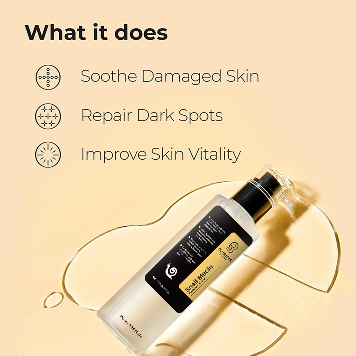 Blusheva Beauty Snail Mucin Radiance Serum – 96% Snail Filtrate Hydrating & Anti-Aging Face Serum for Fine Lines, Dark Spots & Smooth Skin – 100ml Avelisse