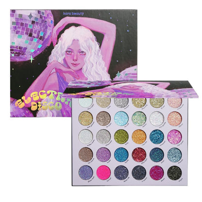 KARA BEAUTY ELECTRIC DISCO Glitter Eyeshadow Palette – 30 Color Pressed Glitter Makeup Palette for Face, Body & Eyes, No Glue Needed, Chunky & Fine Glitter for Rave, Festival Makeup & More Avelisse