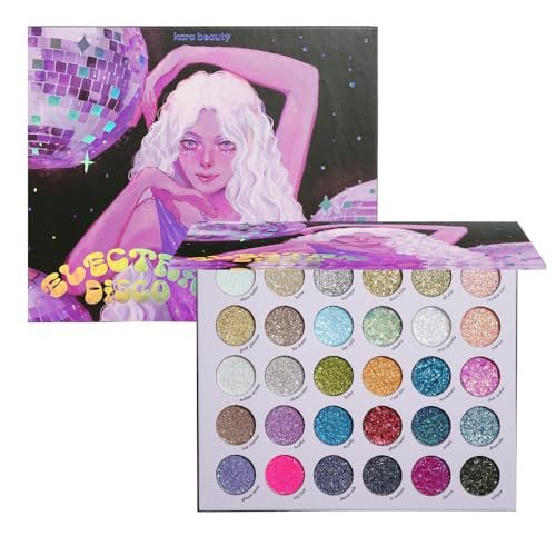 KARA BEAUTY ELECTRIC DISCO Glitter Eyeshadow Palette – 30 Color Pressed Glitter Makeup Palette for Face, Body & Eyes, No Glue Needed, Chunky & Fine Glitter for Rave, Festival Makeup & More Avelisse