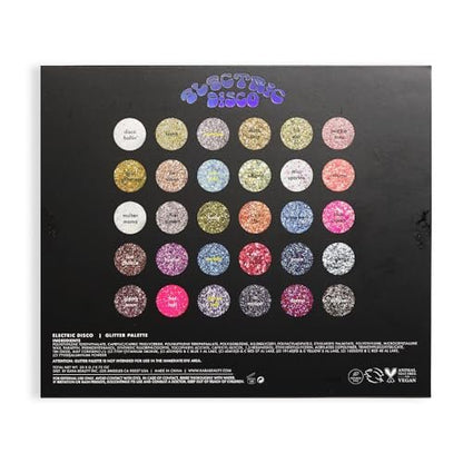 KARA BEAUTY ELECTRIC DISCO Glitter Eyeshadow Palette – 30 Color Pressed Glitter Makeup Palette for Face, Body & Eyes, No Glue Needed, Chunky & Fine Glitter for Rave, Festival Makeup & More Avelisse