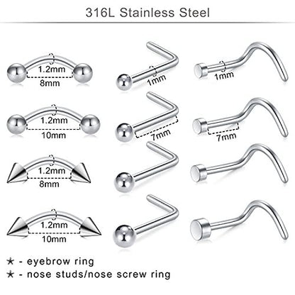 DJCIW 75-Piece Mixed-Size Piercing Kit - 316L Stainless Steel Body Piercing Supplies with Needles, Clamps for Cartilage, Tragus, Nose, Septum, Belly, Lip, Eyebrow, Nipple - 14G to 20G Avelisse