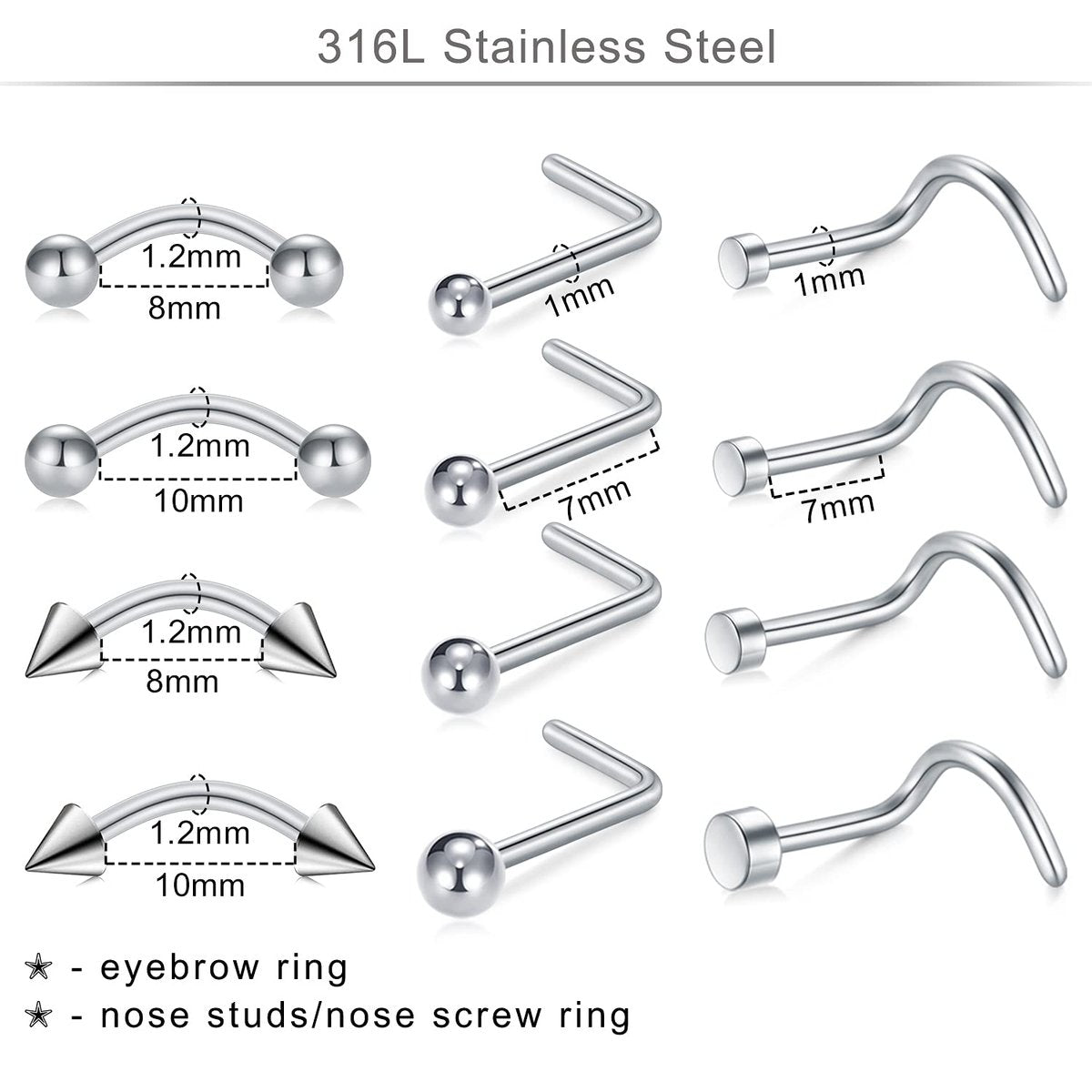 DJCIW 75-Piece Mixed-Size Piercing Kit - 316L Stainless Steel Body Piercing Supplies with Needles, Clamps for Cartilage, Tragus, Nose, Septum, Belly, Lip, Eyebrow, Nipple - 14G to 20G Avelisse