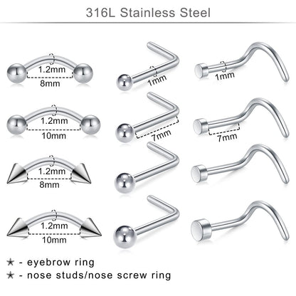 DJCIW 75-Piece Mixed-Size Piercing Kit - 316L Stainless Steel Body Piercing Supplies with Needles, Clamps for Cartilage, Tragus, Nose, Septum, Belly, Lip, Eyebrow, Nipple - 14G to 20G Avelisse