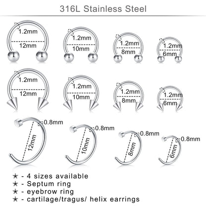 DJCIW 75-Piece Mixed-Size Piercing Kit - 316L Stainless Steel Body Piercing Supplies with Needles, Clamps for Cartilage, Tragus, Nose, Septum, Belly, Lip, Eyebrow, Nipple - 14G to 20G Avelisse