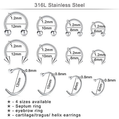 DJCIW 75-Piece Mixed-Size Piercing Kit - 316L Stainless Steel Body Piercing Supplies with Needles, Clamps for Cartilage, Tragus, Nose, Septum, Belly, Lip, Eyebrow, Nipple - 14G to 20G Avelisse