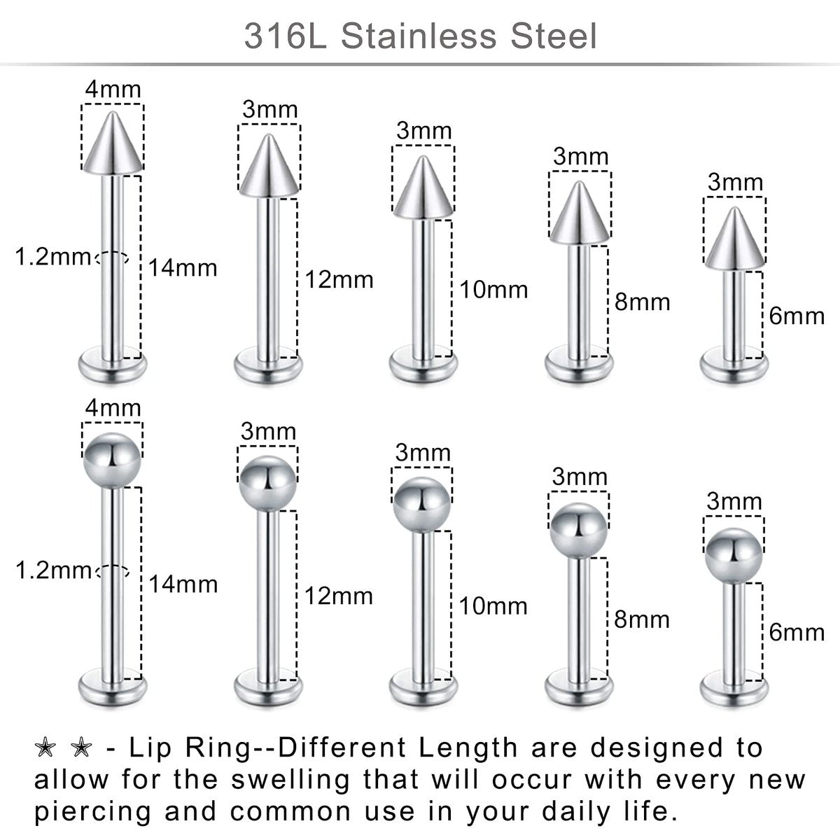 DJCIW 75-Piece Mixed-Size Piercing Kit - 316L Stainless Steel Body Piercing Supplies with Needles, Clamps for Cartilage, Tragus, Nose, Septum, Belly, Lip, Eyebrow, Nipple - 14G to 20G Avelisse